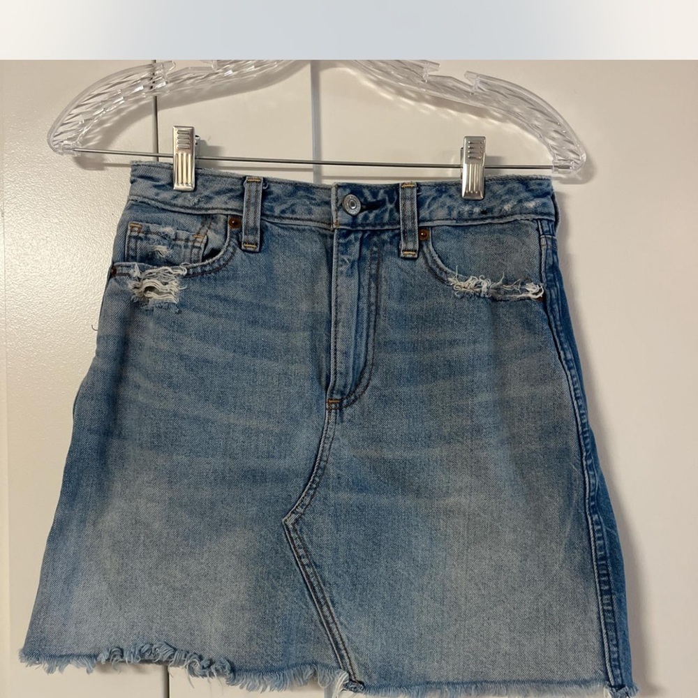 Abercrombie & Fitch Light Blue Distressed Denim Mini Skirt